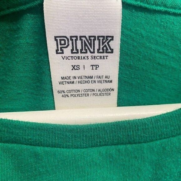 Victorias Secret PINK sz XS ~HAPPY HOLLA DAYS~ Tee-shirt Green/white - Picture 5 of 5